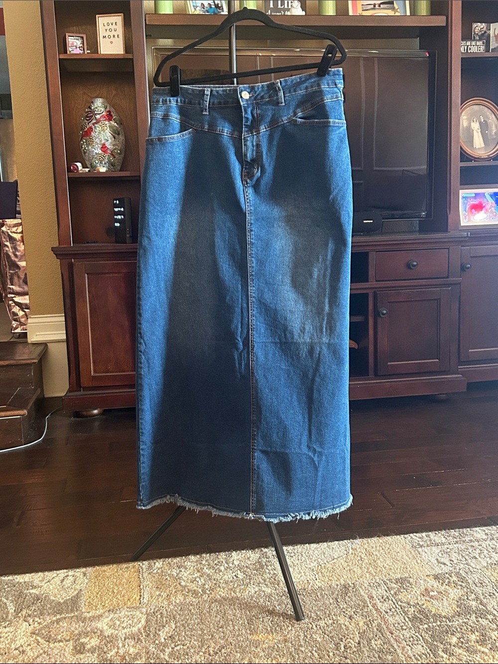 Dark Blue Denim Maxi Skirt - Women